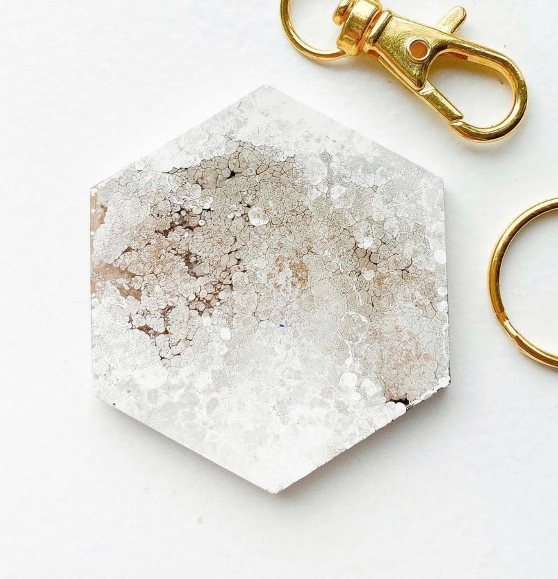 Large Hexagon brown marble Custom Tag - Large