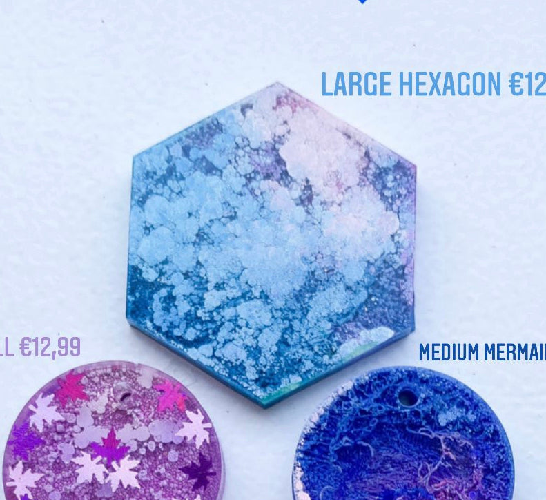 Hexagon pink blue Custom Tag - Large