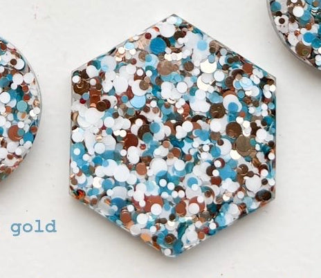 Large Hex Bluegoldwhite Custom Tag - Large
