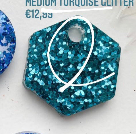 Hexagon Turq Glitter Custom Tag - Medium