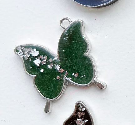 Silver Green Butterfly Custom Tag - Medium