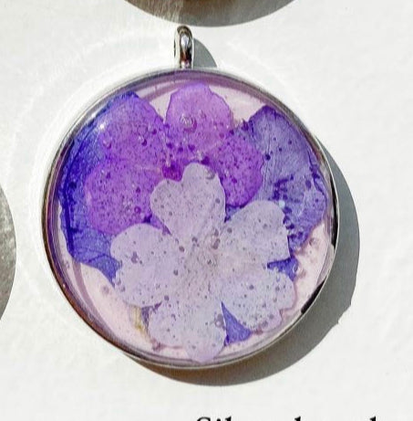 Silver bezel purple Custom Tag - Medium flower