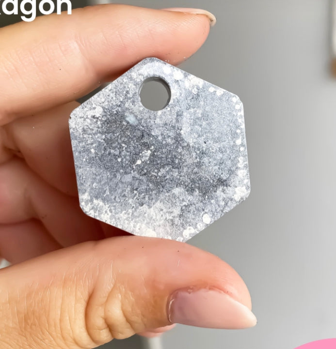 Large Hexagon grey white marble Custom Tag - Large