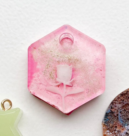 Hexagon pink rose Custom Tag - Medium