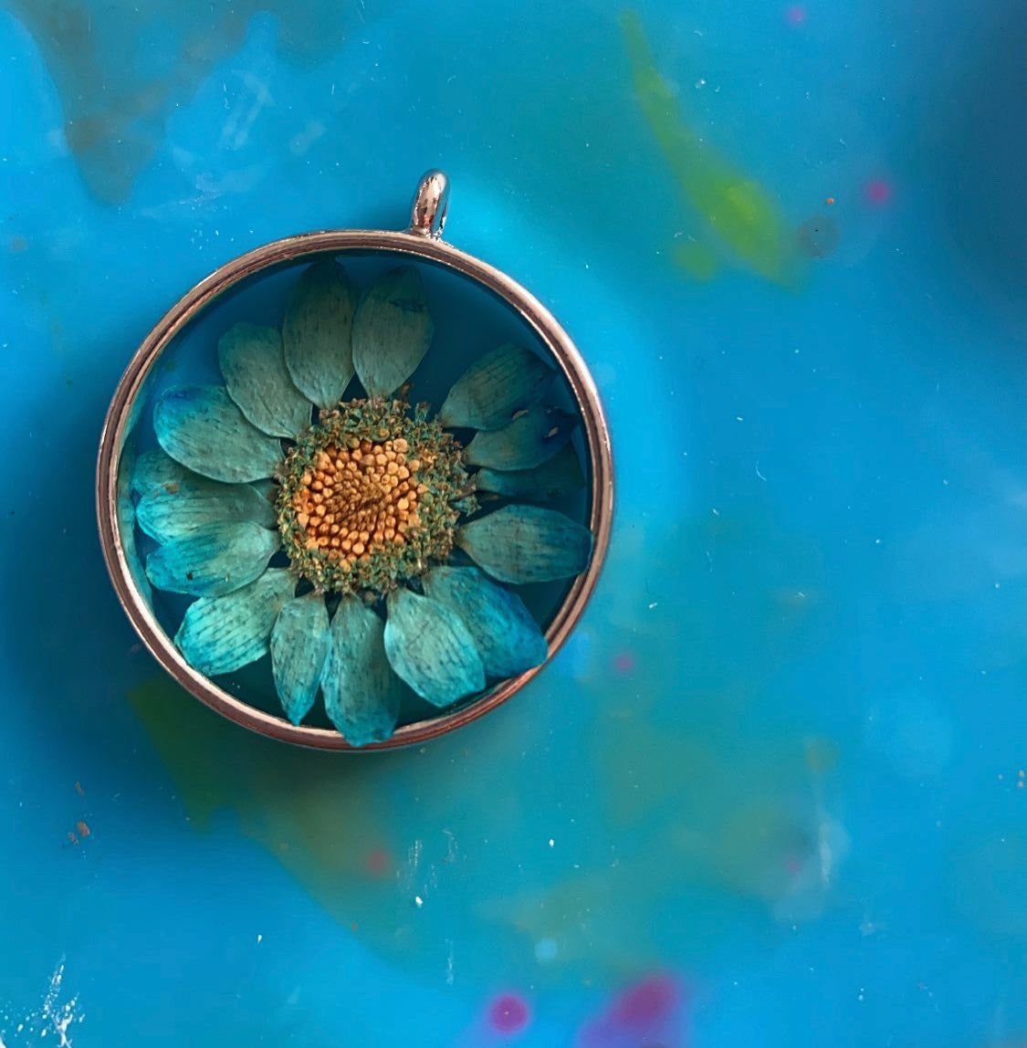 Silver blue flower Custom Tag - Medium